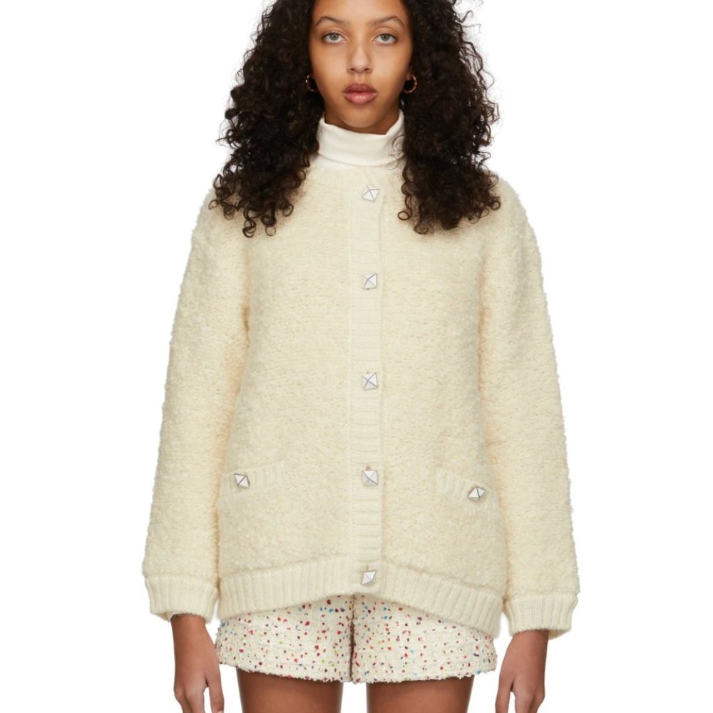 VALENTINO Off-White Mohair & Wool Cardigan Jacket